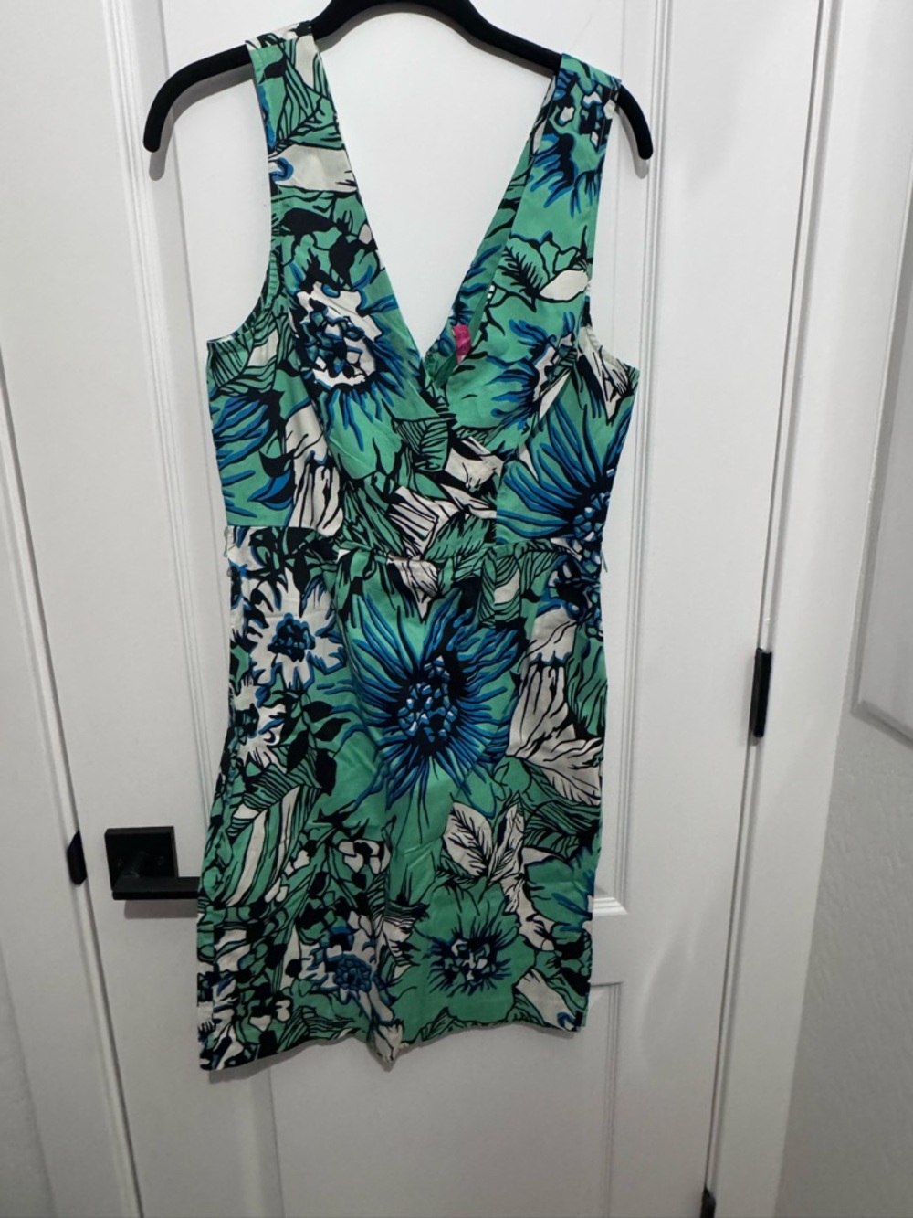 Tracy Reese Sleeveless Floral Mini Dress in Teal, Blue, and White
